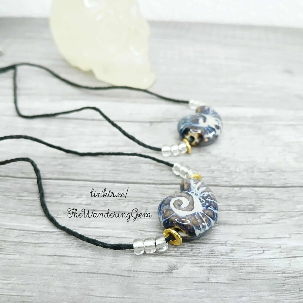 Adjustable Nautilus Shell Necklace, Ceramic Jewelry, Boho Chic, 16-19" - Picture 4 of 5